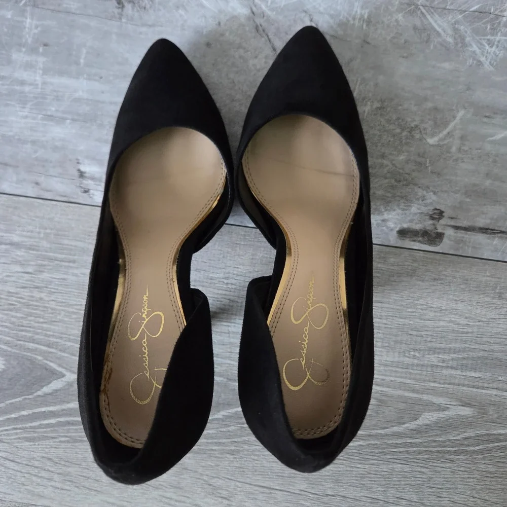 Jessica Simpson Joni Black Faux Suede d'Orsay Stiletto Pumps Womens 8.5
